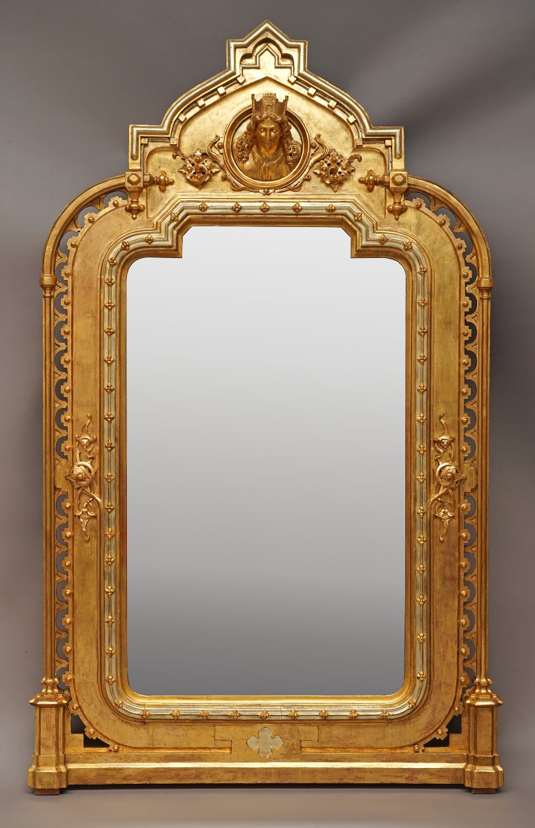Important Miroir d'inspiration Néo-Gothique, France, circa 1840-photo-2