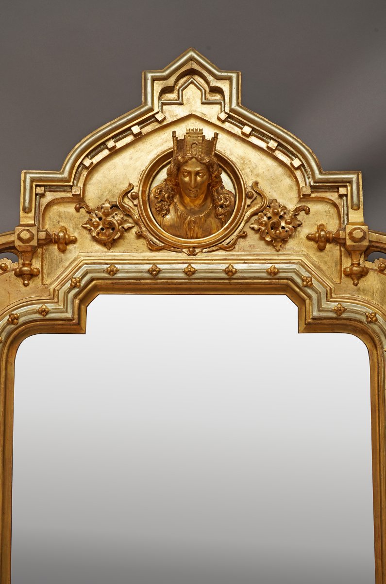 Important Miroir d'inspiration Néo-Gothique, France, circa 1840-photo-3
