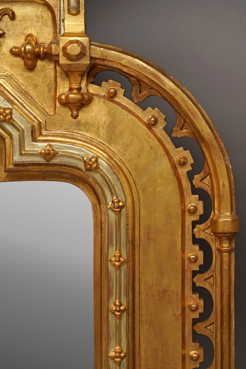 Important Miroir d'inspiration Néo-Gothique, France, circa 1840-photo-4