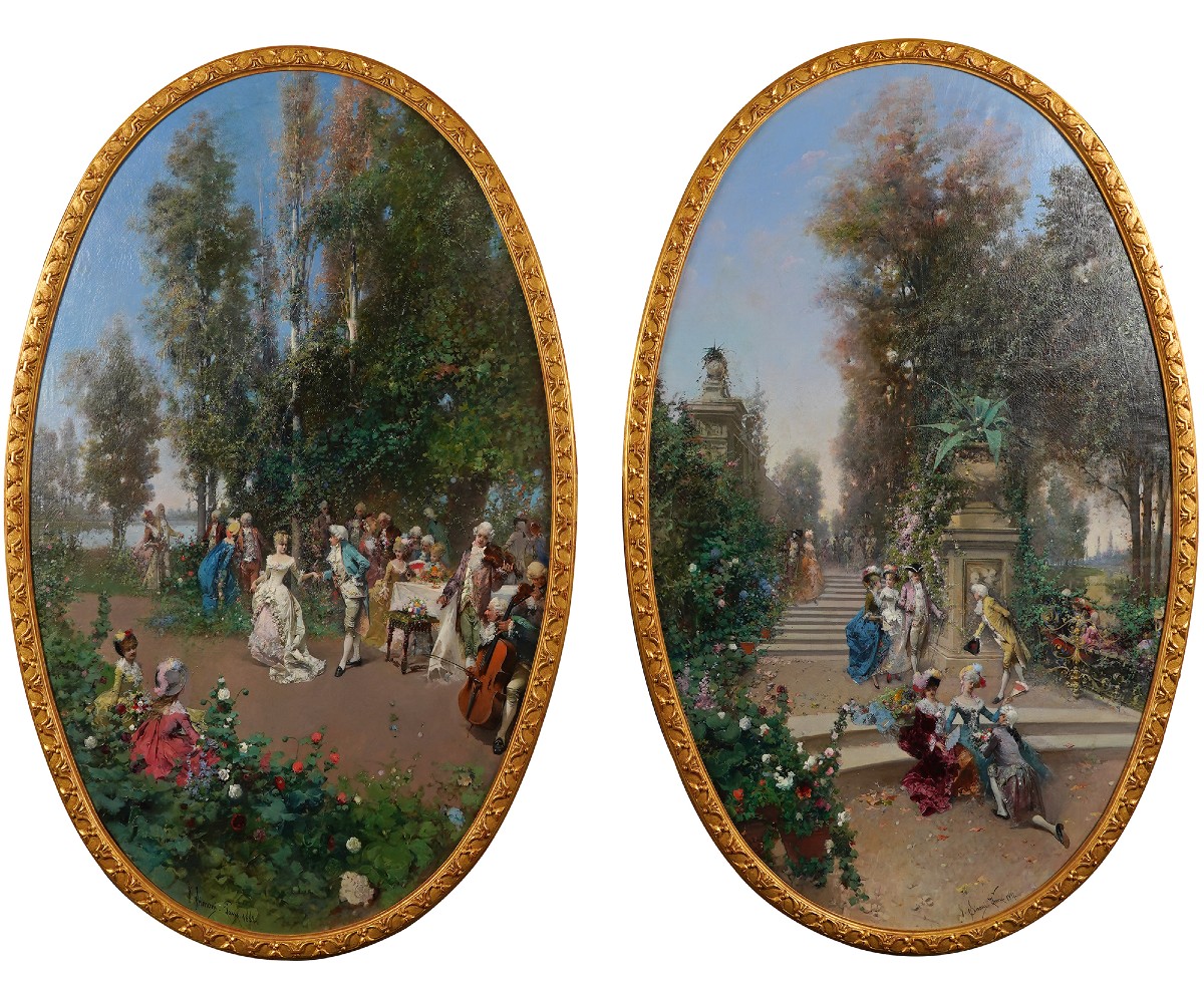 G. Simoni, Pair Of Paintings "les Fêtes Galantes", Paris, 1881