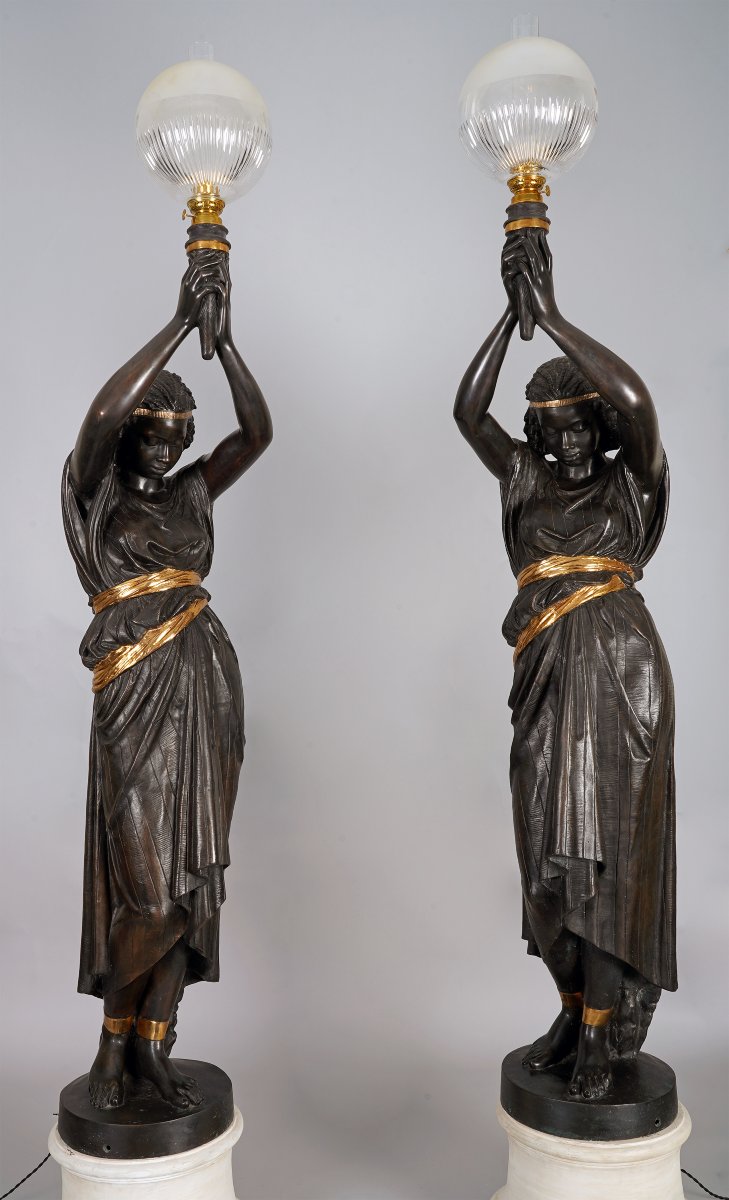 M. Moreau And Val d'Osne, Pair Of "nubian" Torcheres, France, Late 19th Century-photo-4