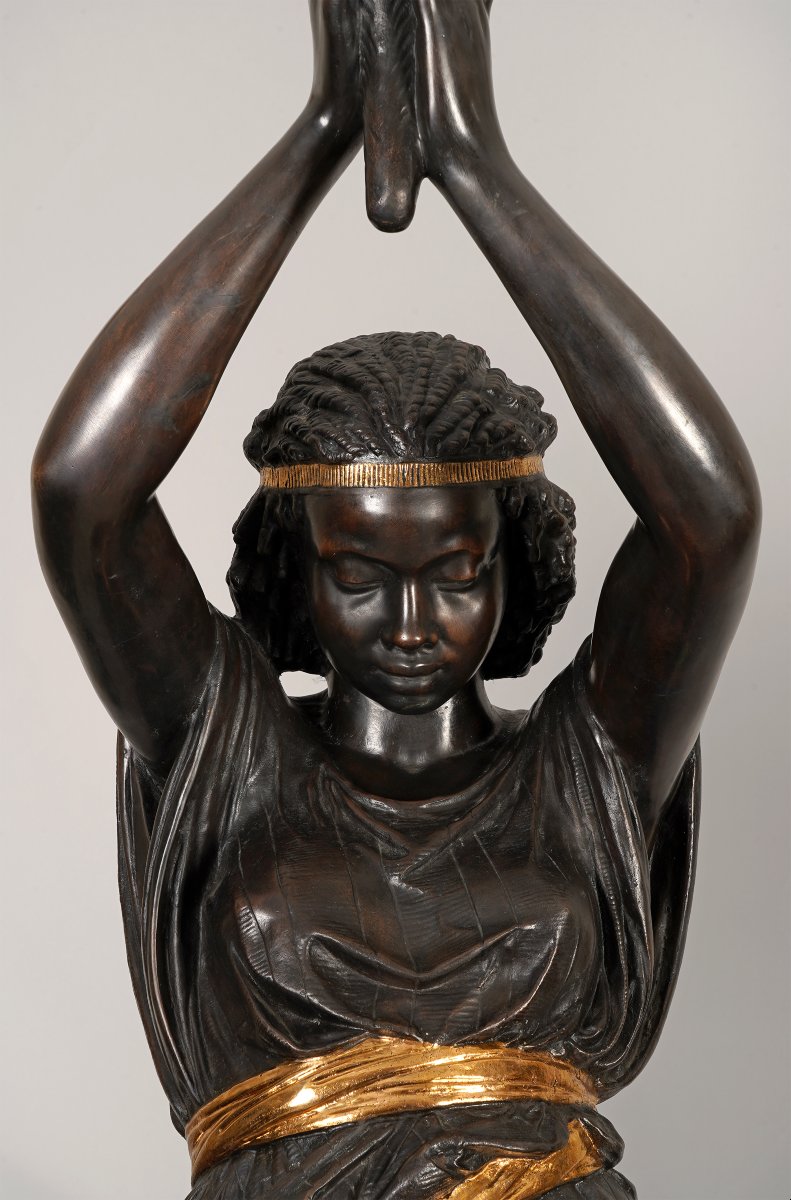 M. Moreau And Val d'Osne, Pair Of "nubian" Torcheres, France, Late 19th Century-photo-5