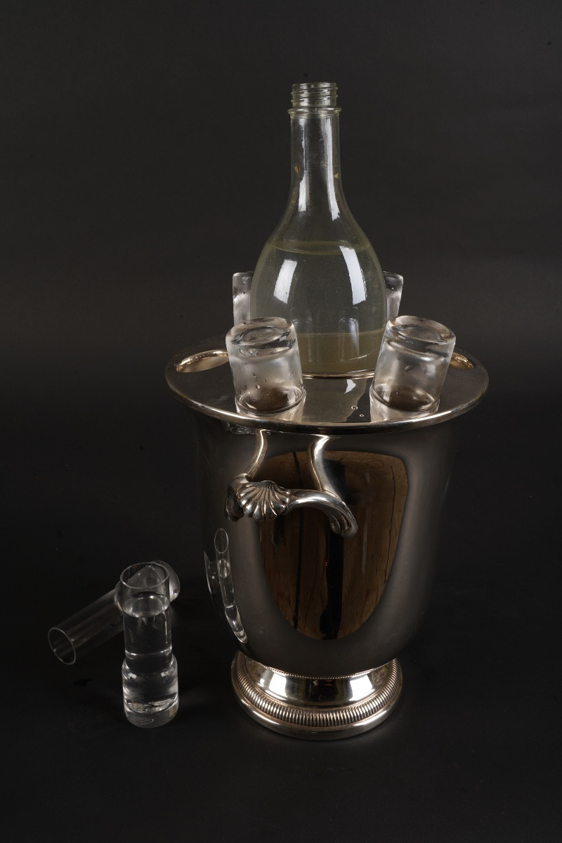 Rafraîchissoir / Seau à Vodka en Métal Argenté avec Présentoir à Verres Intégré-photo-2