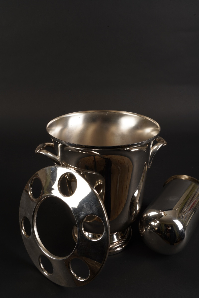 Rafraîchissoir / Seau à Vodka en Métal Argenté avec Présentoir à Verres Intégré-photo-3