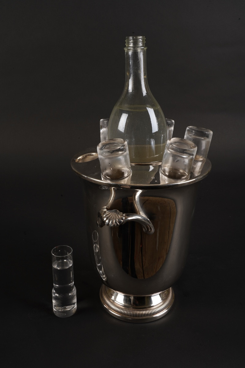 Rafraîchissoir / Seau à Vodka en Métal Argenté avec Présentoir à Verres Intégré-photo-4