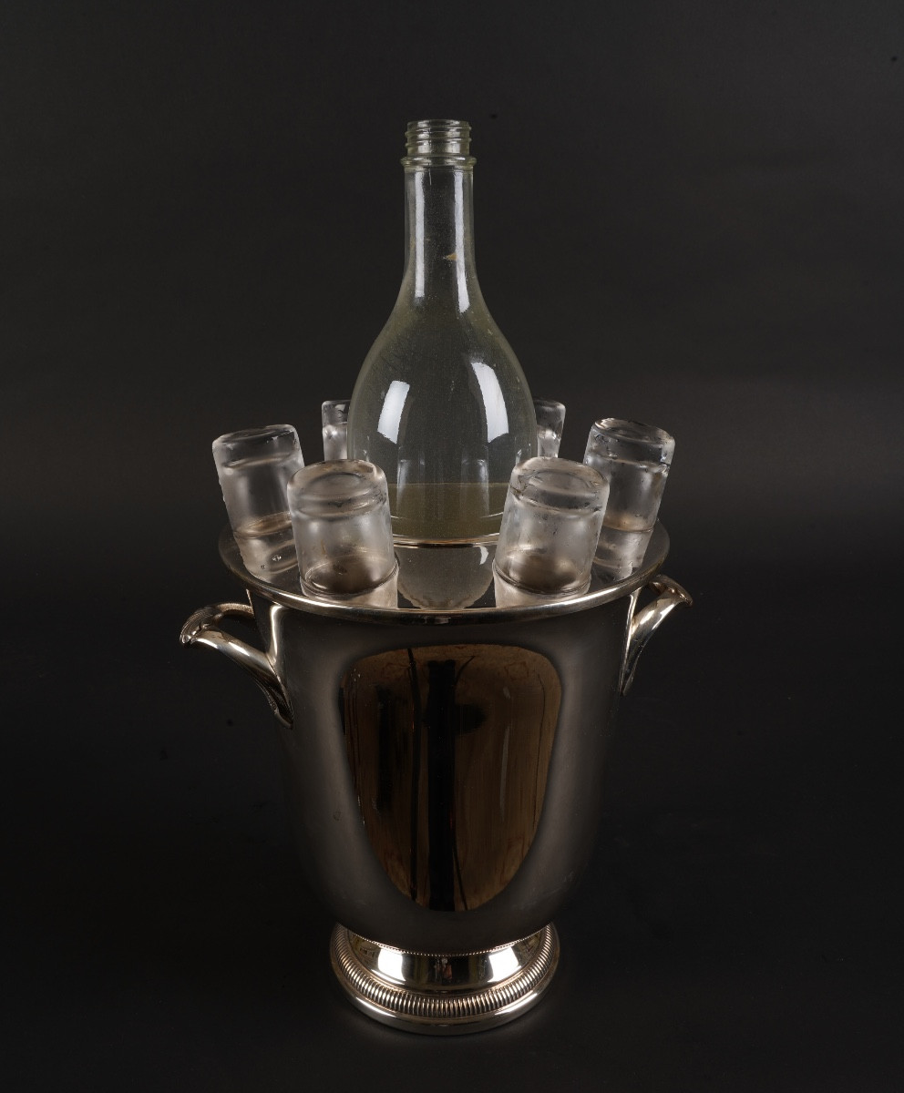 Rafraîchissoir / Seau à Vodka en Métal Argenté avec Présentoir à Verres Intégré-photo-1