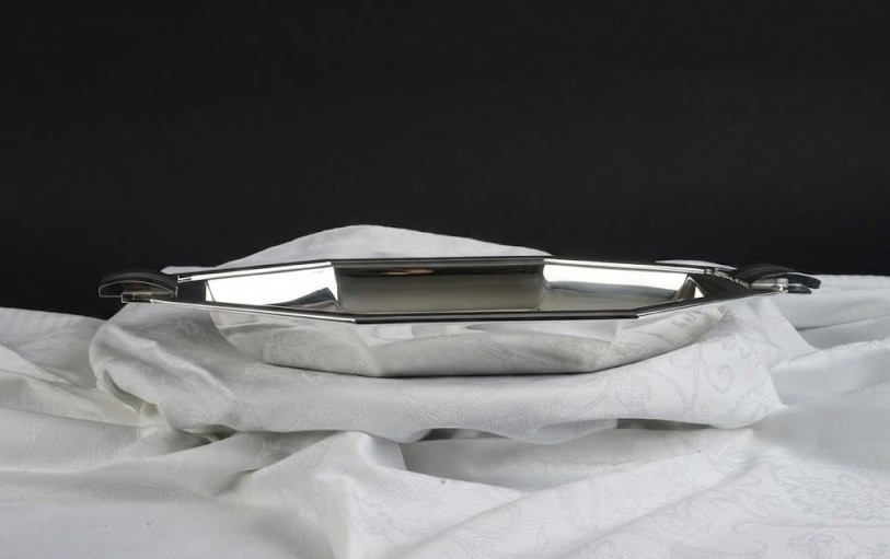 Plateau Octogonal à Anses Géométriques Art Déco-photo-4