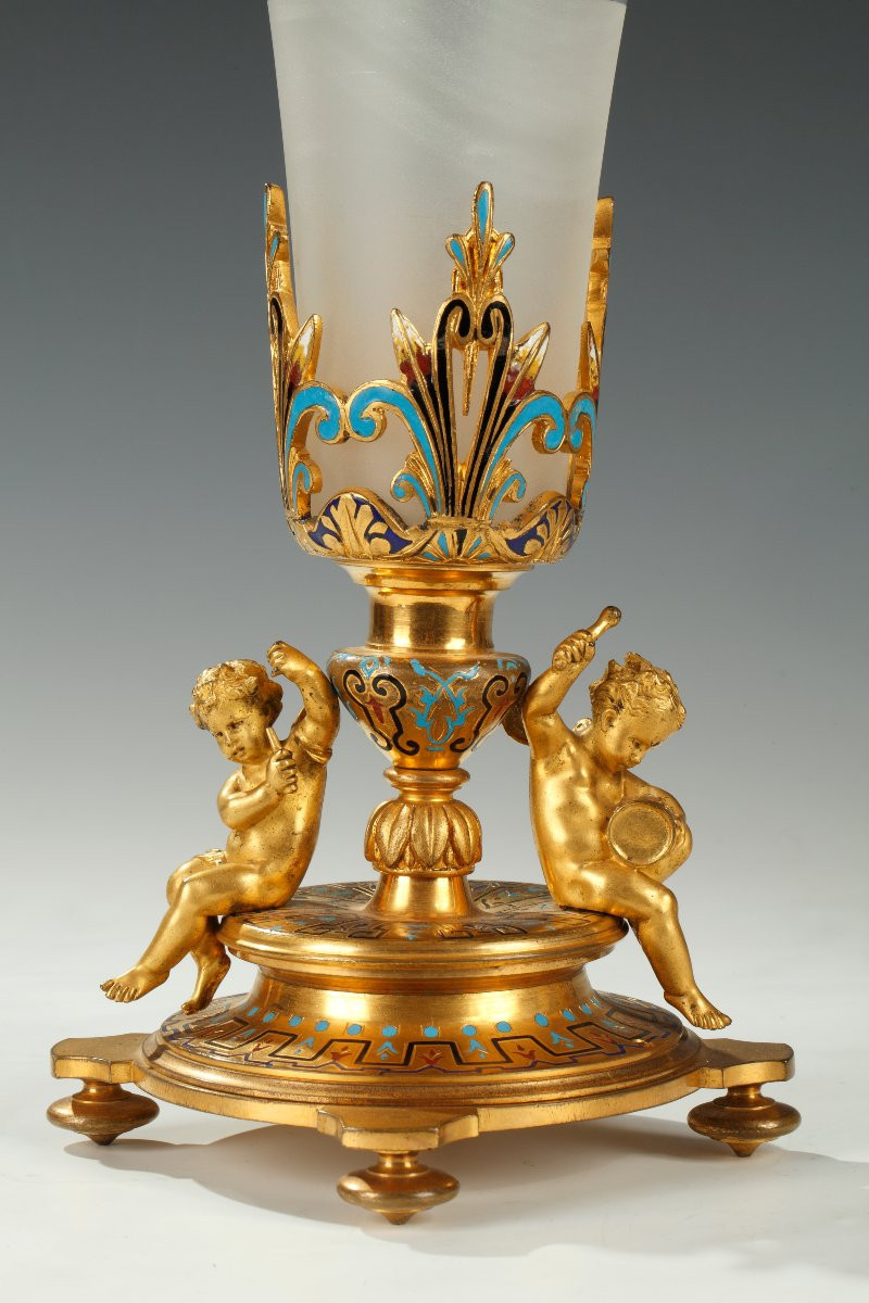 Maison A. Giroux, Pair Of Trumpet Vases, France, Circa 1860-photo-1