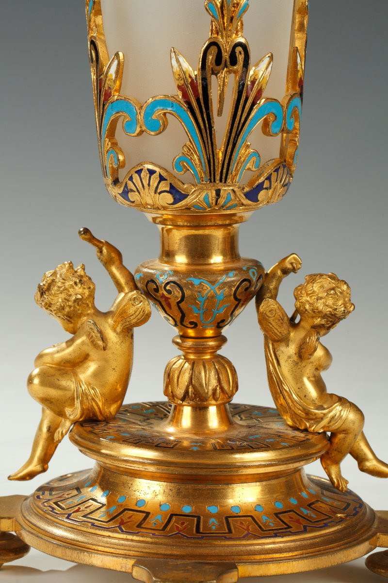 Maison A. Giroux, Pair Of Trumpet Vases, France, Circa 1860-photo-4