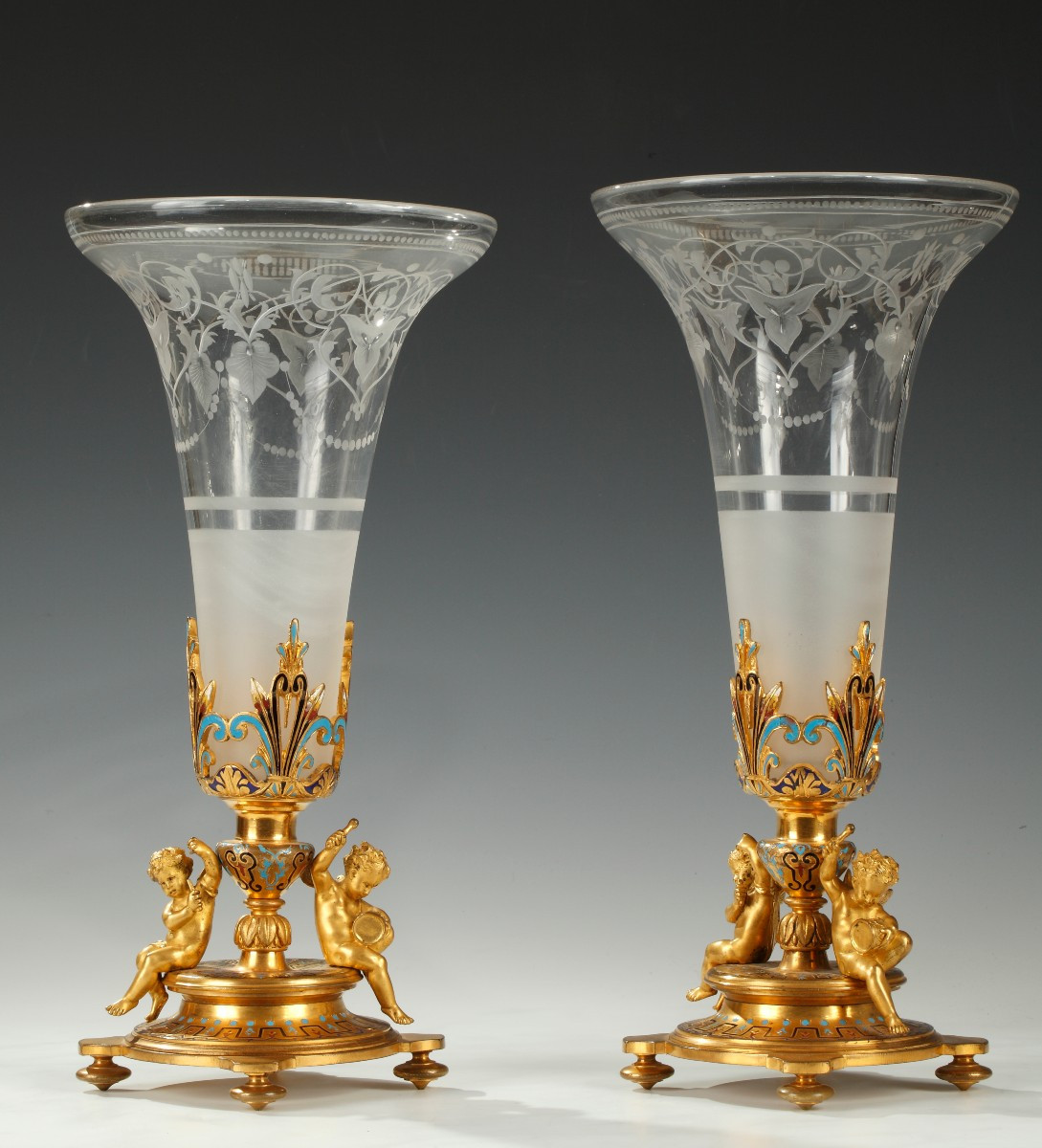 Maison A. Giroux, Pair Of Trumpet Vases, France, Circa 1860