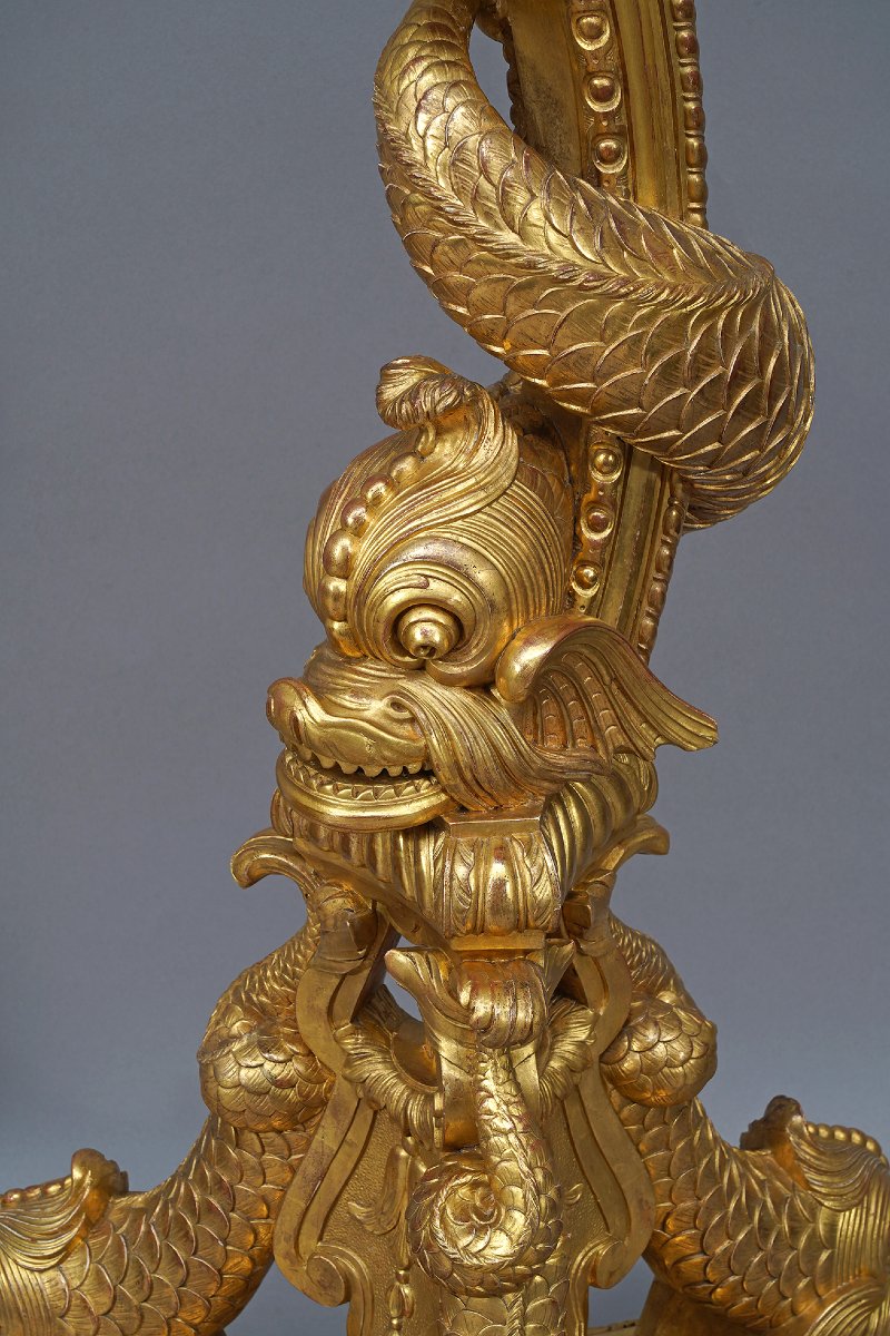 Pair Of « Dolphins » Torcheres Holders, France, Circa 1860-photo-3