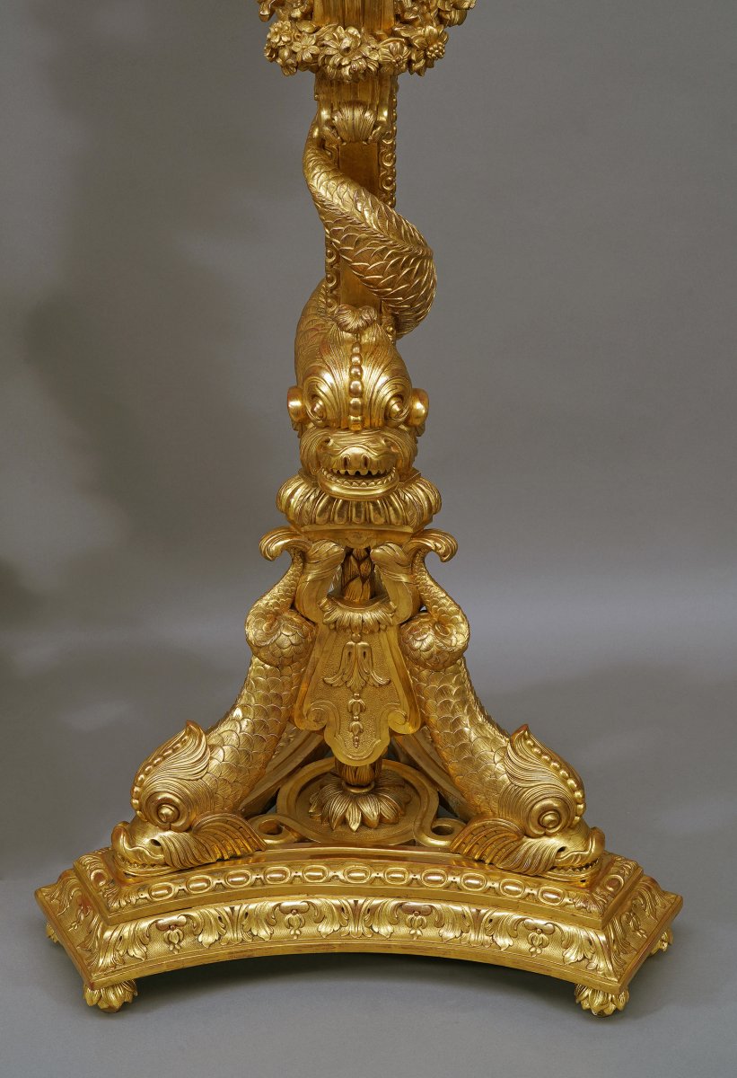 Pair Of « Dolphins » Torcheres Holders, France, Circa 1860-photo-4