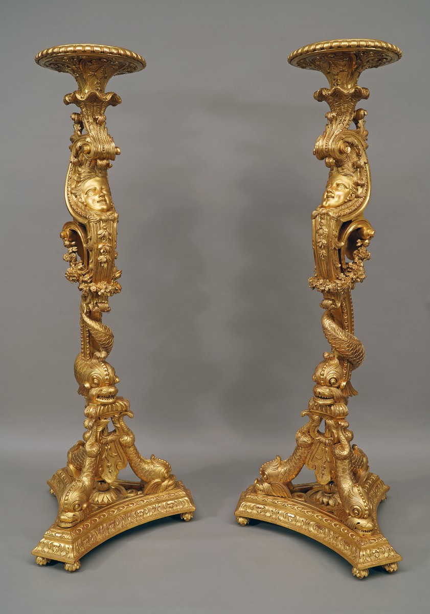 Pair Of « Dolphins » Torcheres Holders, France, Circa 1860