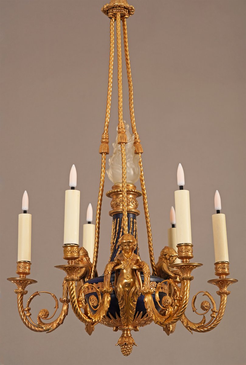 A.-e. Beurdeley, Chandelier With Terms, France, Circa 1880-photo-3