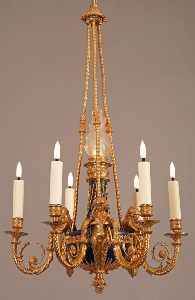 A.-e. Beurdeley, Chandelier With Terms, France, Circa 1880-photo-4