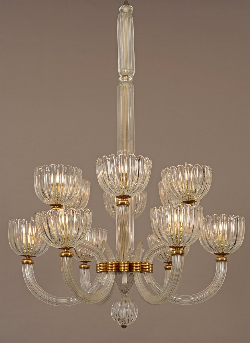 Barovier & Toso, Paire de Lustres Murano, Italie, circa 1940-photo-2