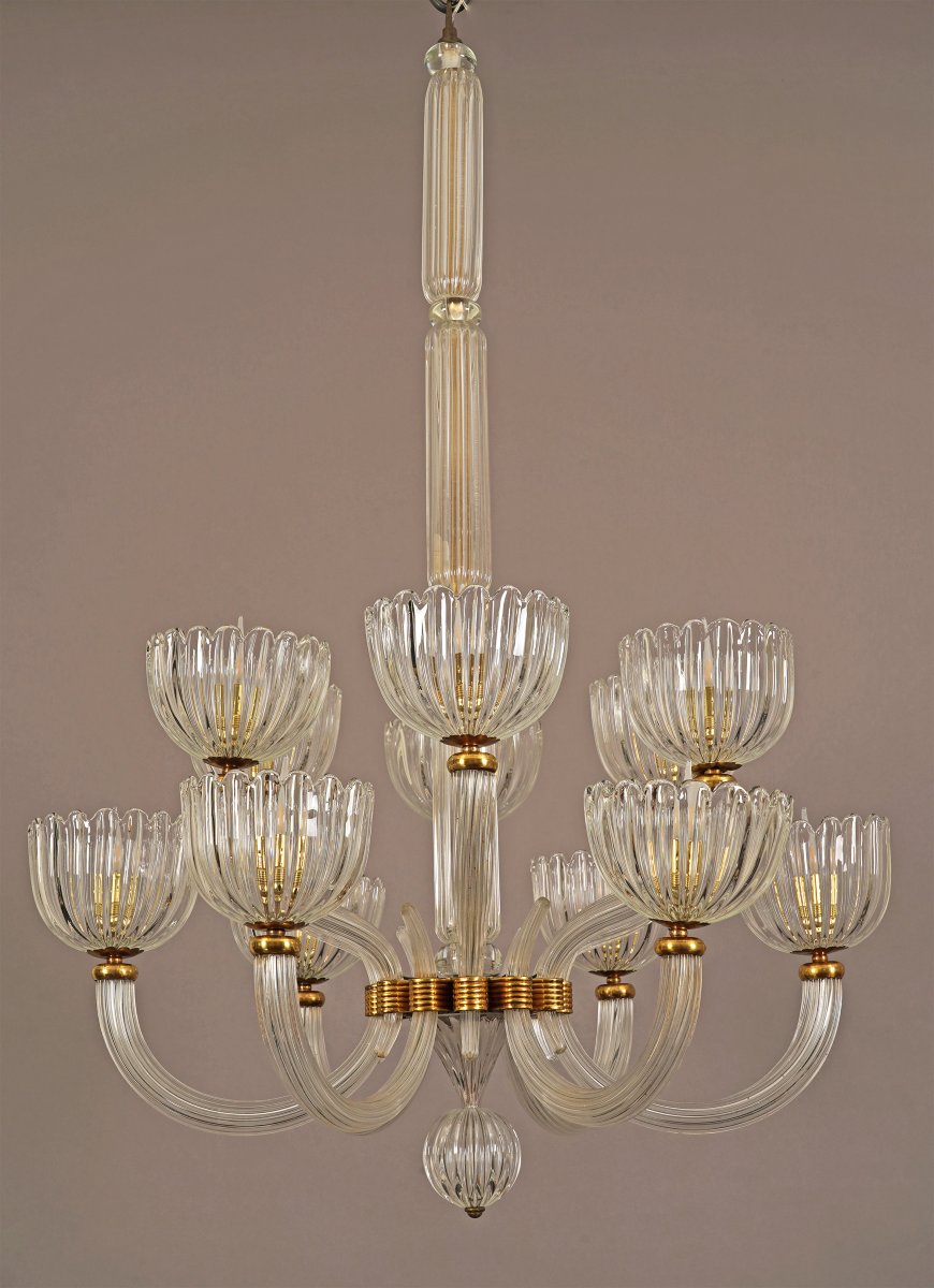 Barovier & Toso, Paire de Lustres Murano, Italie, circa 1940-photo-1
