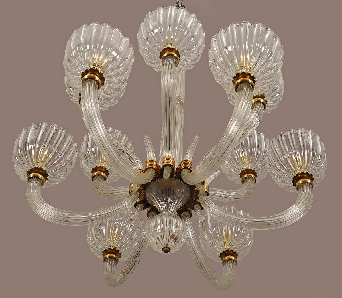 Barovier & Toso, Paire de Lustres Murano, Italie, circa 1940-photo-4