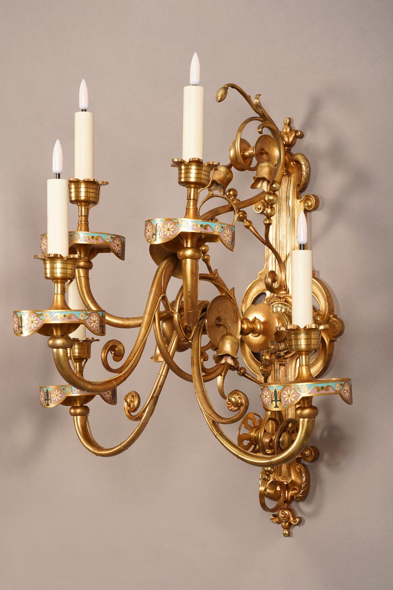Paire Of Enameled Orientalist Sconces, France, Circa 1890-photo-3