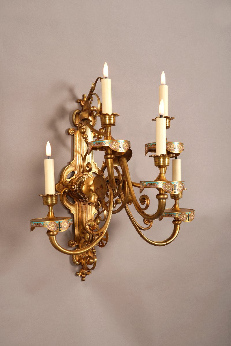 Paire Of Enameled Orientalist Sconces, France, Circa 1890-photo-4