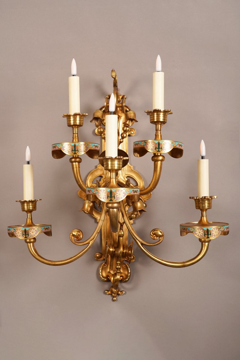 Paire Of Enameled Orientalist Sconces, France, Circa 1890-photo-1