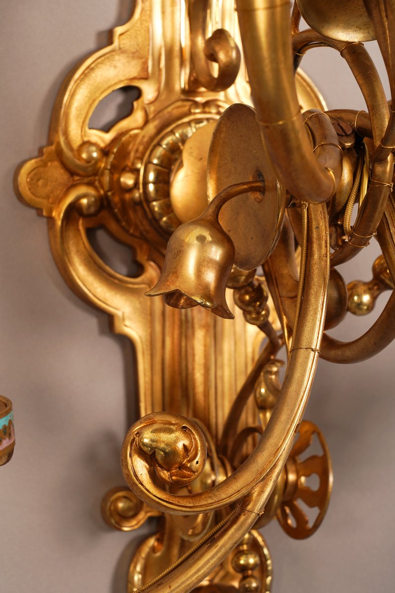 Paire Of Enameled Orientalist Sconces, France, Circa 1890-photo-3