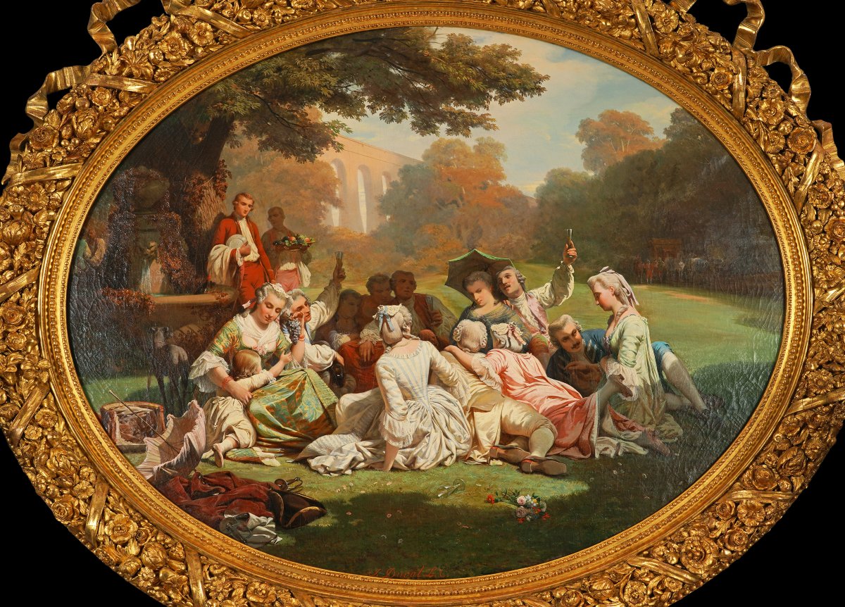 J.-A. Duval Le Camus, "Fête Galante dans un parc", France, circa 1850-photo-3