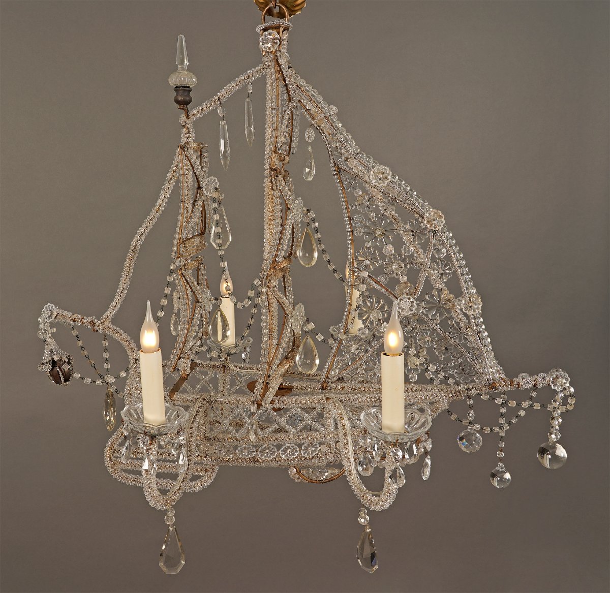 Maison Baguès, Lustre "Nef, Bateau, France, XXè siècle, Cristal and Iron-photo-3