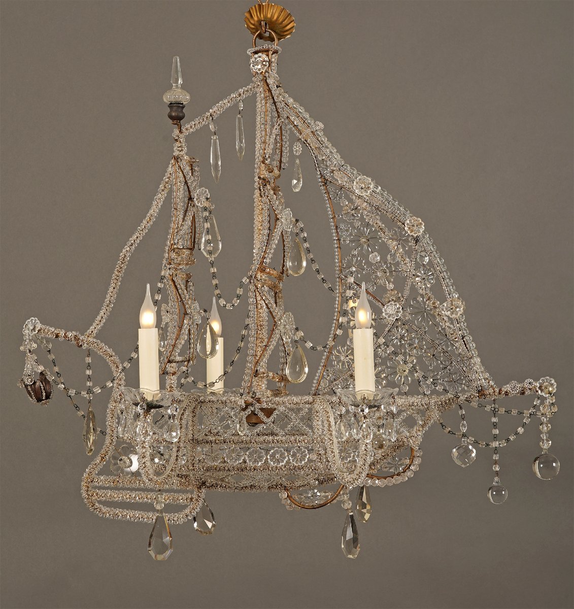 Maison Baguès, Lustre "Nef, Bateau, France, XXè siècle, Cristal and Iron