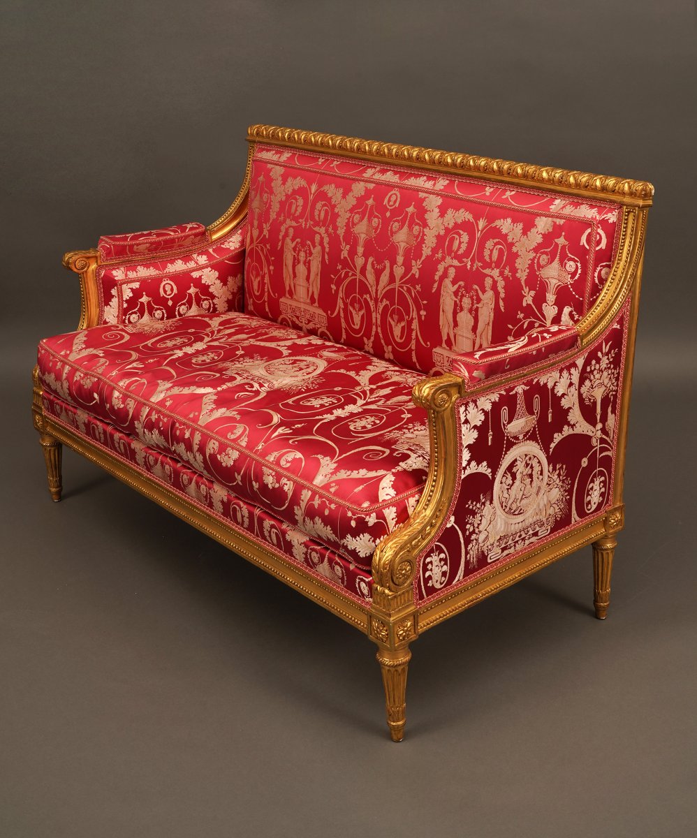 J.-B. III Lelarge, Mobilier de Salon Louis XVI, France, circa 1780, Silk and Giltwood-photo-3