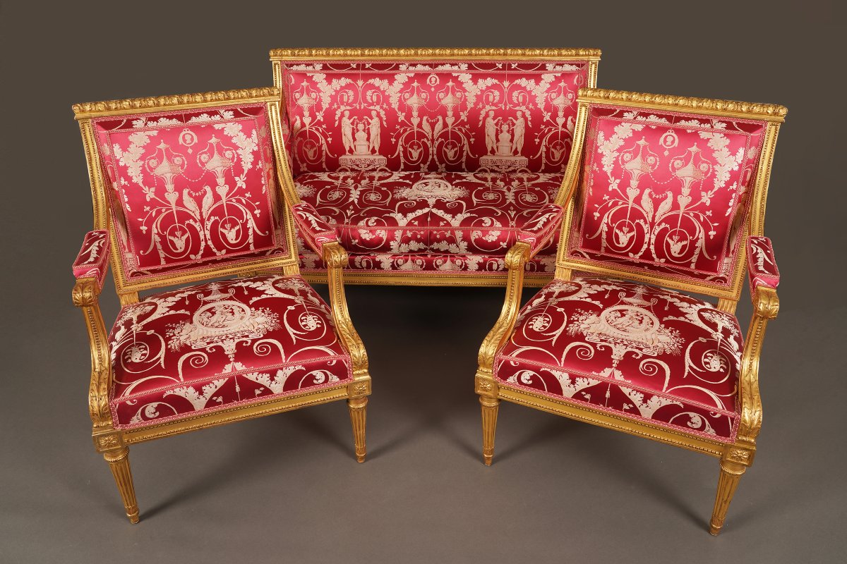 J.-B. III Lelarge, Mobilier de Salon Louis XVI, France, circa 1780, Silk and Giltwood