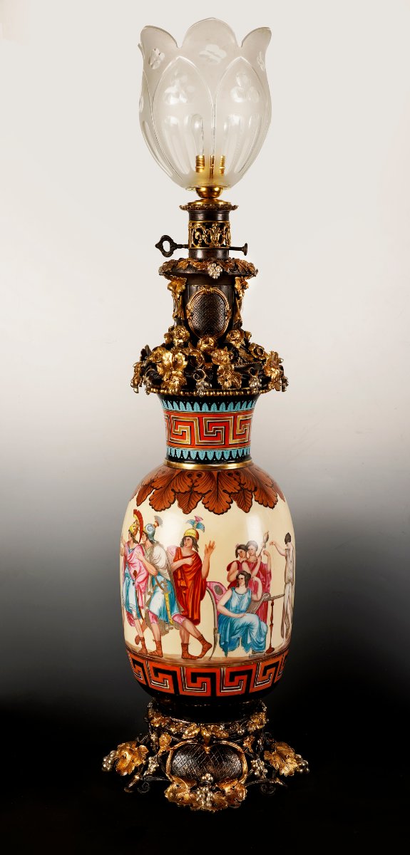 Paris Porcelain , Pair Of Neo-greek Lamps, France, Circa 1860-photo-2