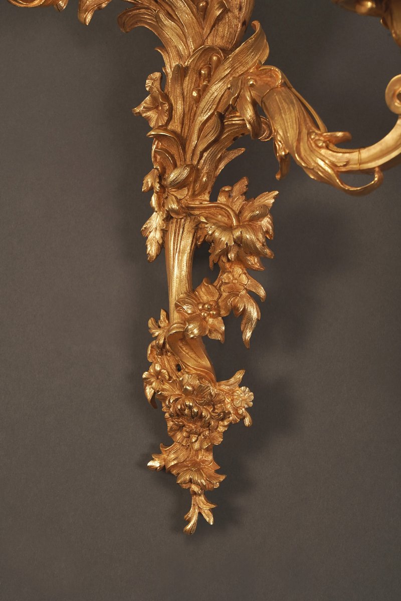 Paire d'appliques aux feuilles d'acanthe en bronze doré, France, Circa 1870-photo-4