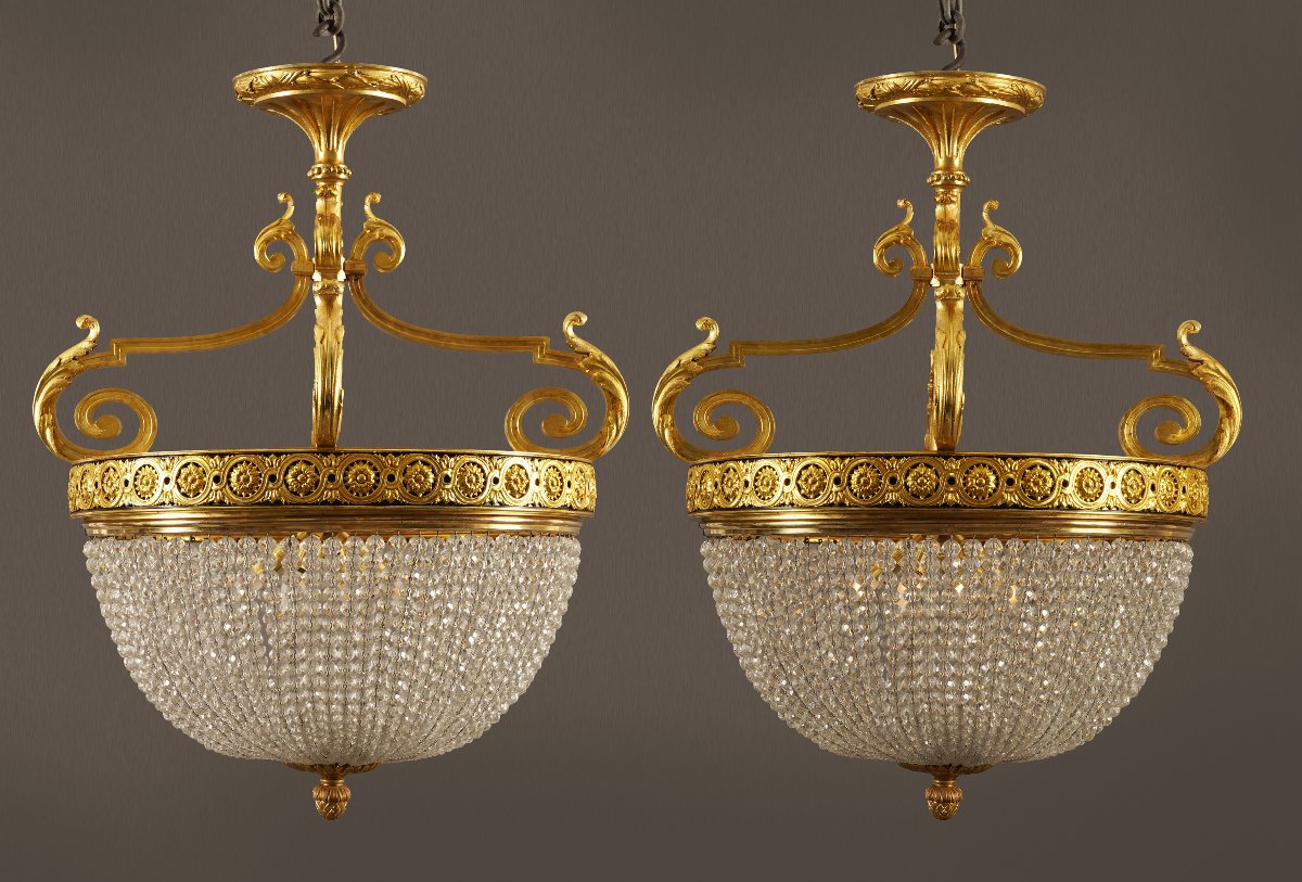 Baguès, Pair Of Basket-style Chandeliers, France, Circa 1880