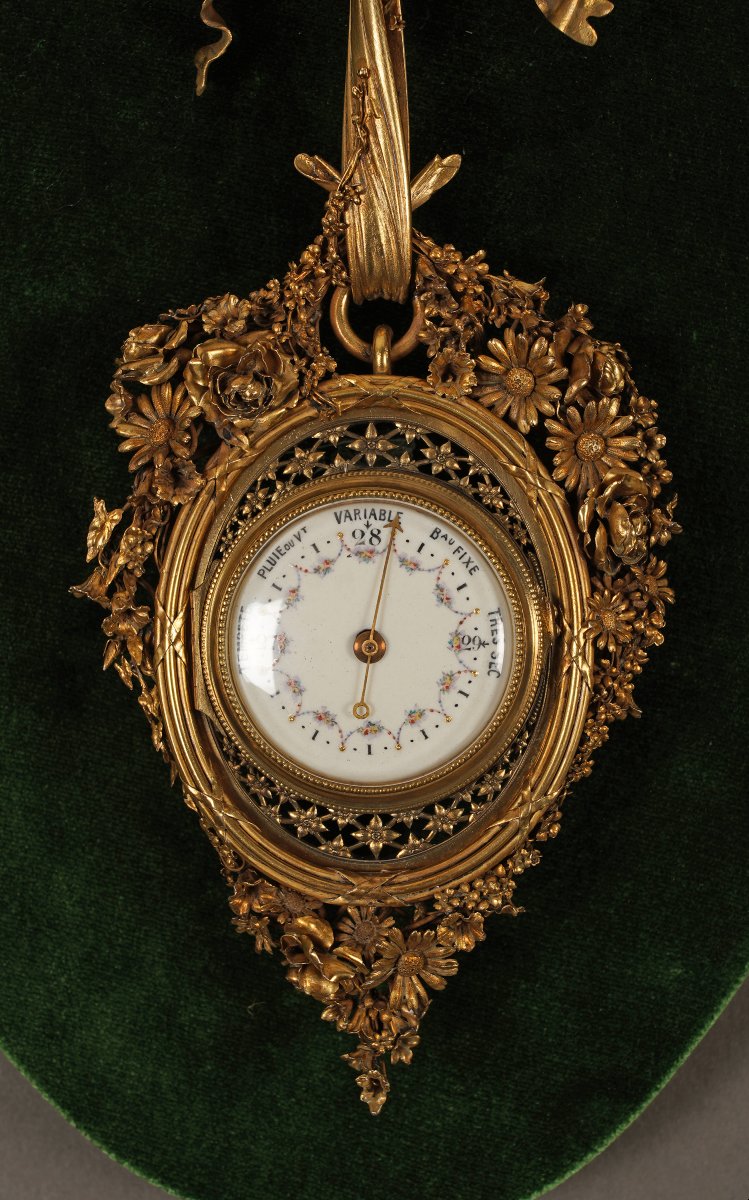 Ensemble Pendule et Baromètre, France, Bronze doré, Circa 1860-photo-3