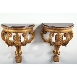 Pair Of Giltwood Console d'Applique, Italy, Circa 1860