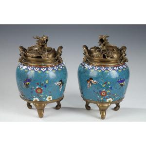Paire de Brûle-Parfums en émail Cloisonné, Chine, début du XIXe siècle