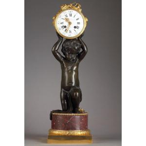 Patinated And Gilded Bronze Putti Clock By E. Hazart, France, Circa 1880