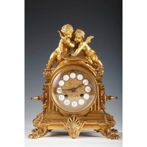 Clock With Cupids By d'Aureville And Chameroy, Maison Barbot, France, Circa 1860