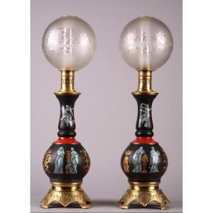 Pair Of Pompeian Style Lamps, France, Circa 1880