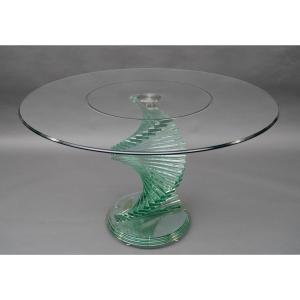 Table en Verre "Helix Spiral Swivel", d'Après Un Modèle De Danny Lane, France, Circa 1980