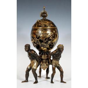 Covered Vase With Atlantes, Attr. To A. Giroux, France, Circa 1870