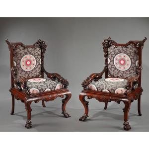 Pair Of Japanese Armchairs Attr. To G. Viardot, France, Circa 1880