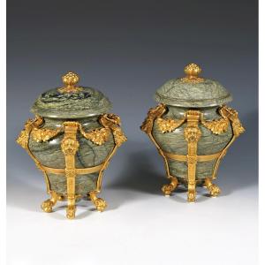 H. Dasson, Pair Of Covered Vases “with Lions”, France, Circa 1880