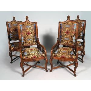 Ensemble de Quatre Fauteuils néo-Gothiques, France, Circa 1860