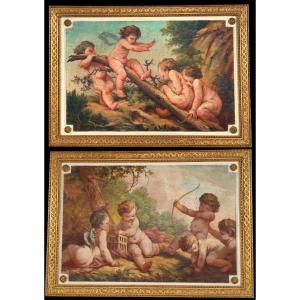 Pair Of Paintings "the Swing" And "the Archery", France, 18th Century