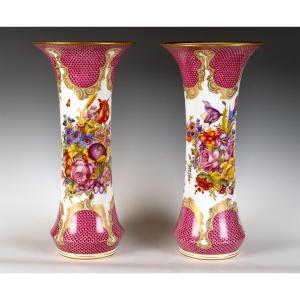Manufacture de Meissen, Paire de Vases cornets, Allemagne, Circa 1880