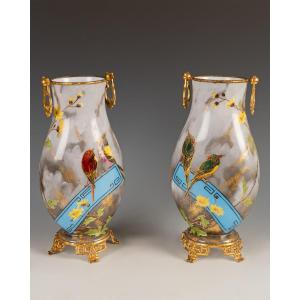 Baccarat, Pair Of "bird" Vases, France Circa 1880