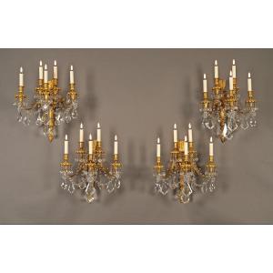 Baccarat, Set Of Four "quiver" Wall-lights, France, Circa 1890