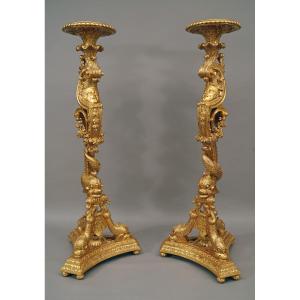 Paire de Porte-Torchères « aux Dauphins », France, Circa 1860